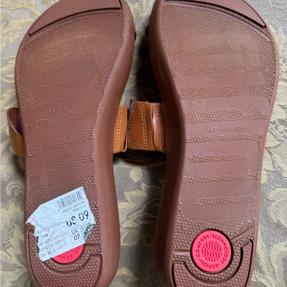 Fitflop REAGAN ROPE TOE RING Light Brown/ Sparkly Pink sandals Women Sz 9 M - Picture 8 of 8